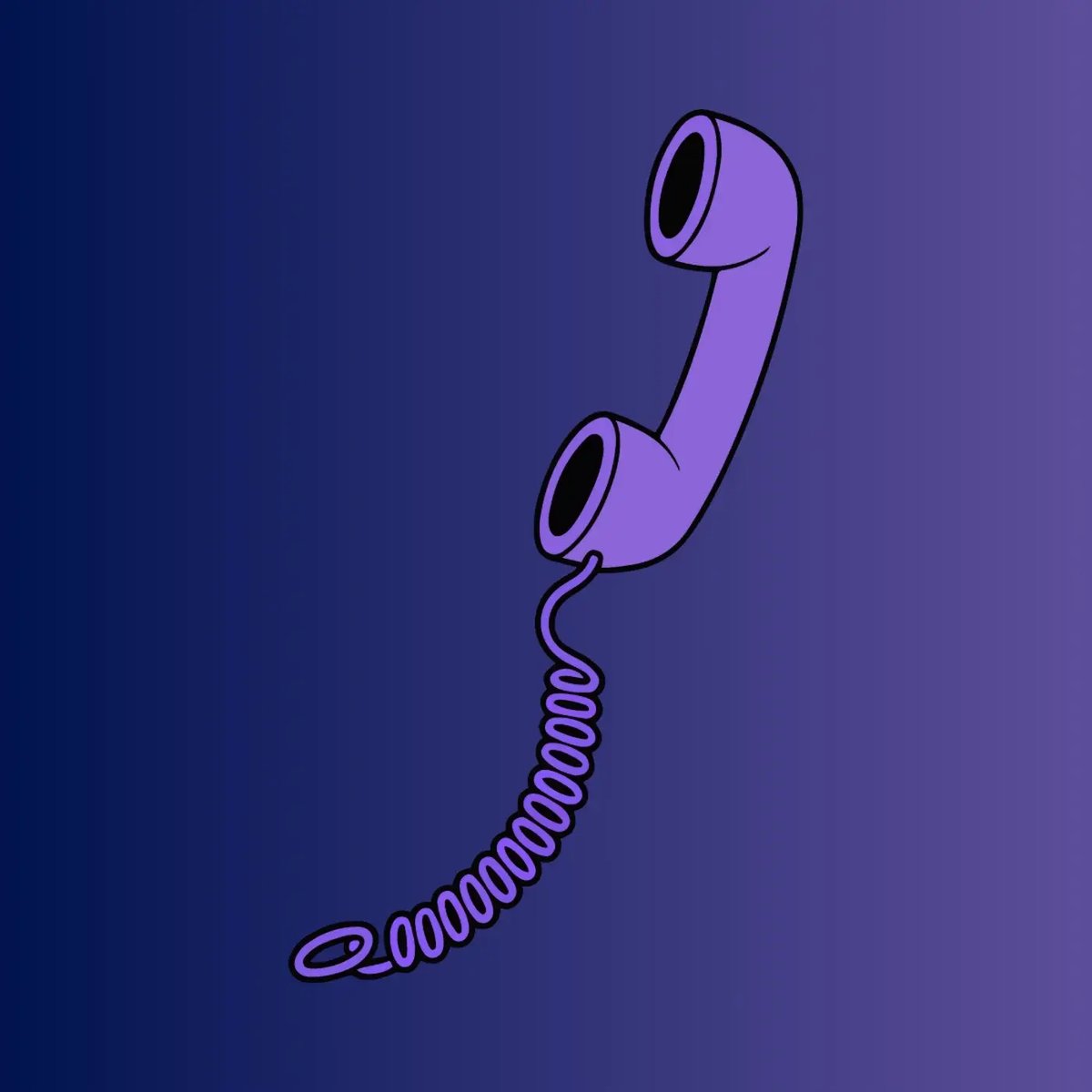 Illustration of a purple telephone handset with a coiled cord